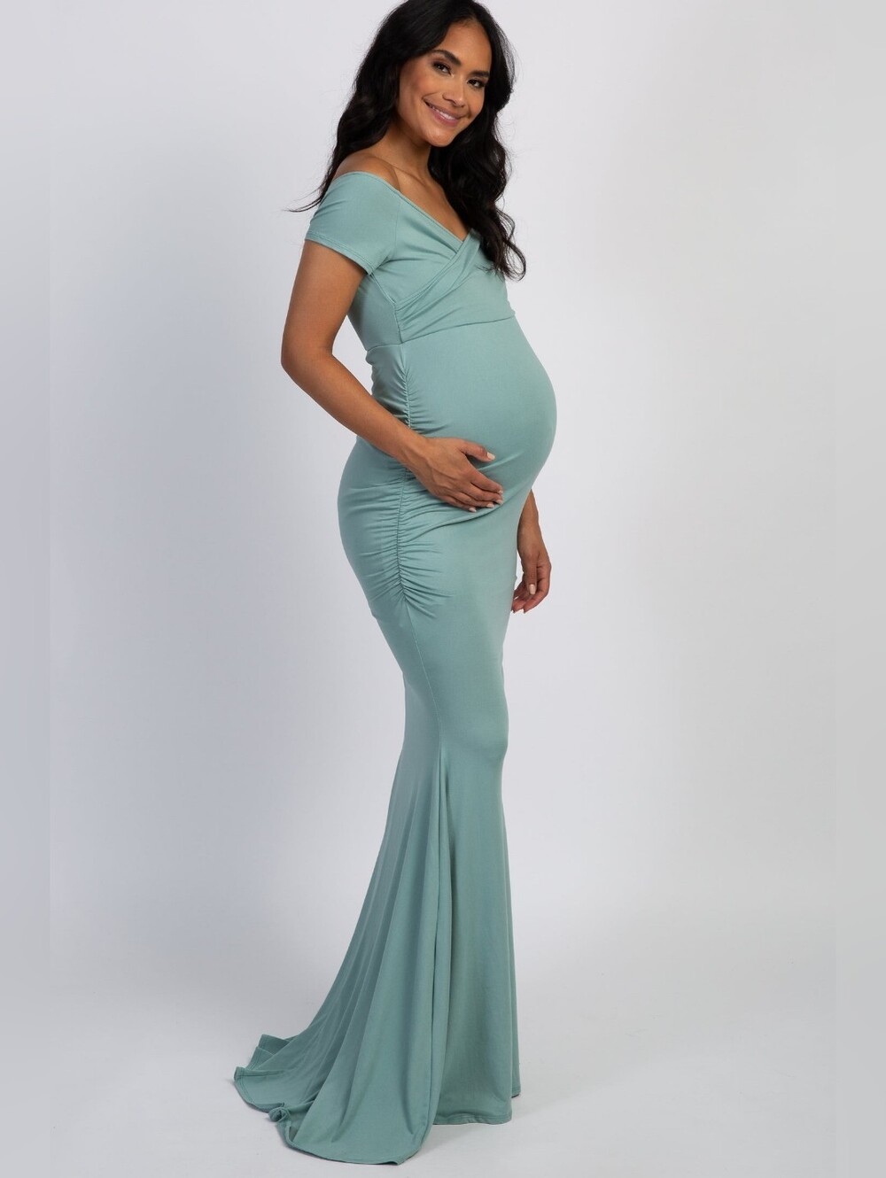PinkBlush Aqua Off Shoulder Wrap Maternity Photoshoot Gown/Dress Size Medium
